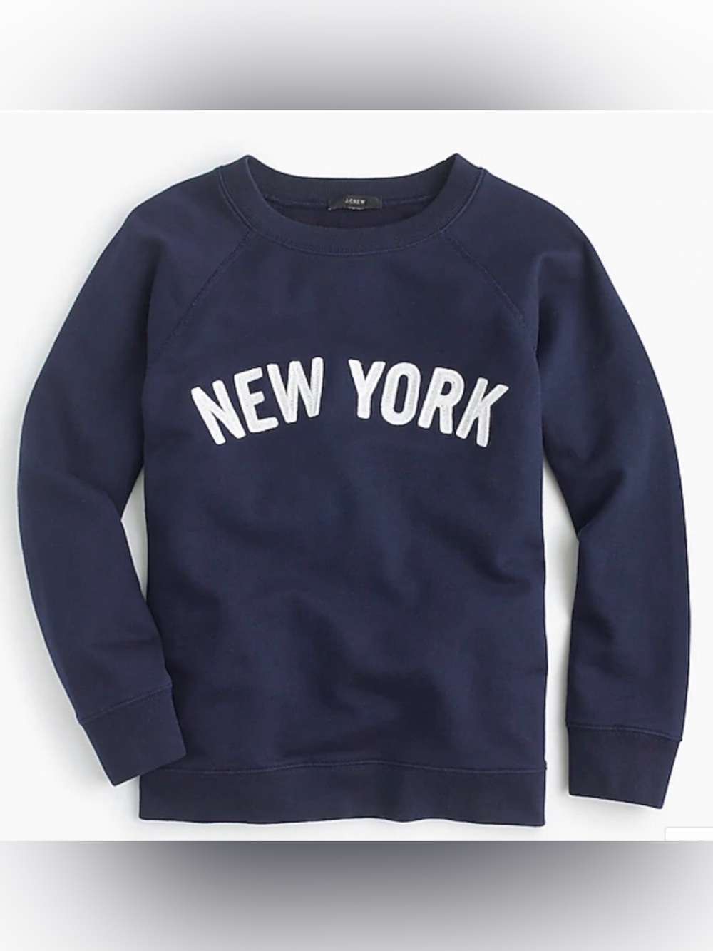 J. Crew Navy New York Embroidered Raglan Cotton Pullover Sweatshirt Size Medium